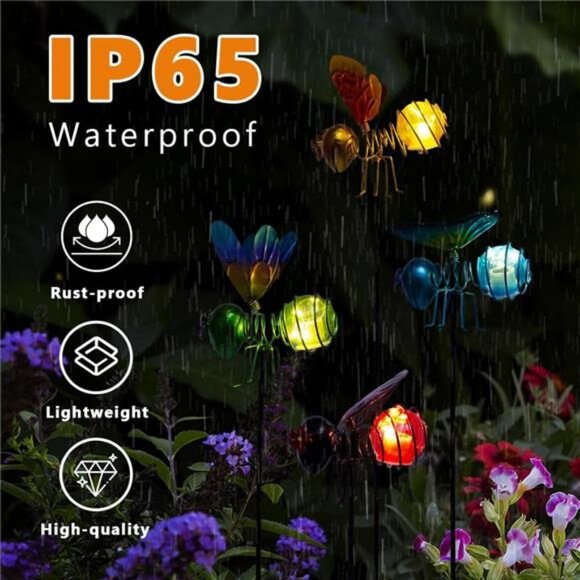Insects Solar Garden Lights, 22.4" H Butterfly & Bee & Dragonfly & Ladybug - Picture 5 of 7
